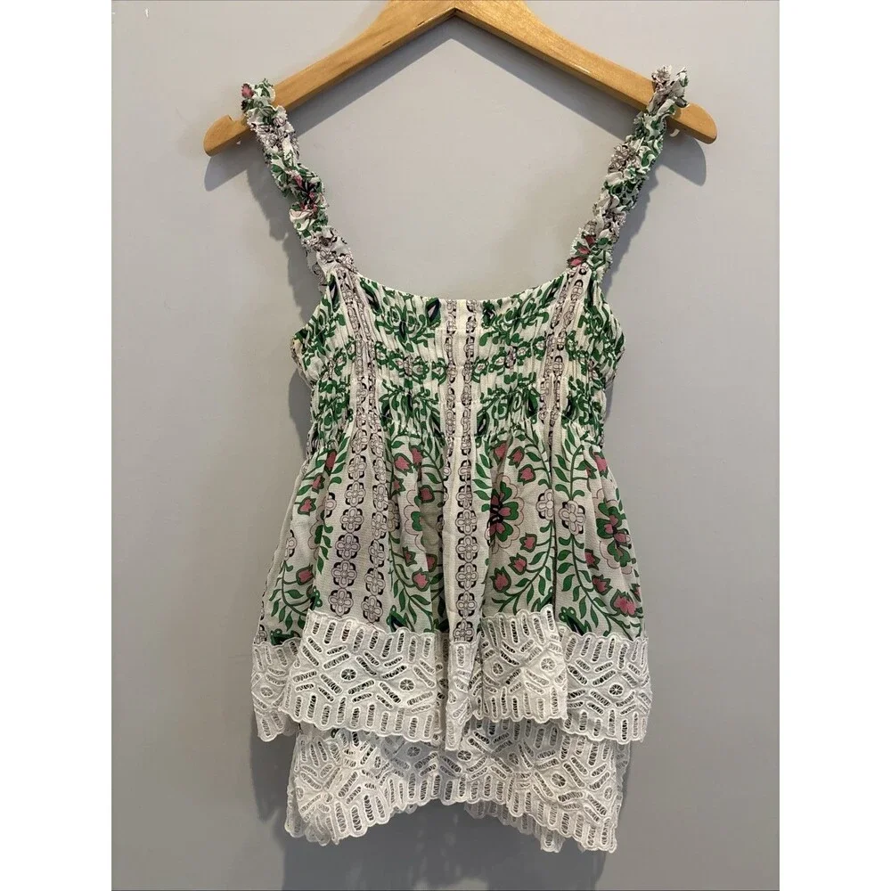 Tory Burch Garden Party Georgette Top Silk Tiered Size 6 Floral Print NWOT